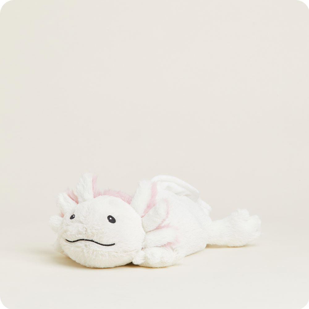 Image 106: Heatable Axolotl Warmies White and Pink Plush Stuffed Animal Laying for Comfort